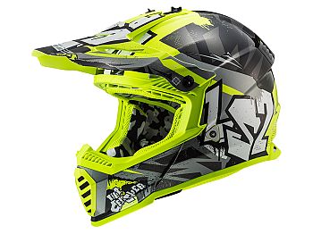 Helmet - LS2 MX437 Fast Evo Crusher, gray / fluo yellow